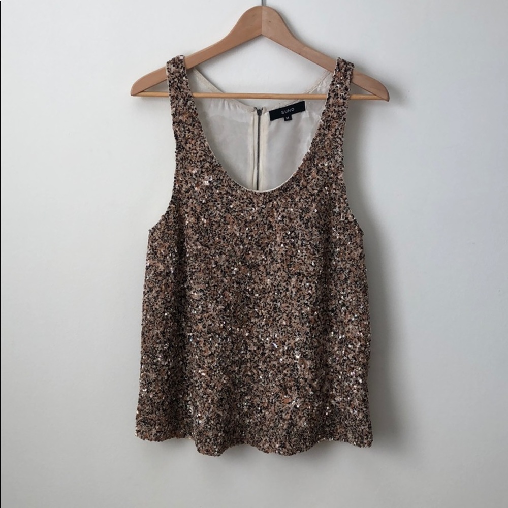 SUNO hand beaded women’s tank. Pink, size M